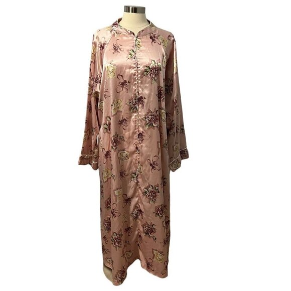 Christian Dior Satin Robe Pink Size XL Floral Print Long Sleeve Zipper Closure - Picture 1 of 5